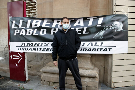 Pablo Hasél, Catalan rapper in front of Lleida University, February 10, 2021 (Oriol Bosch)